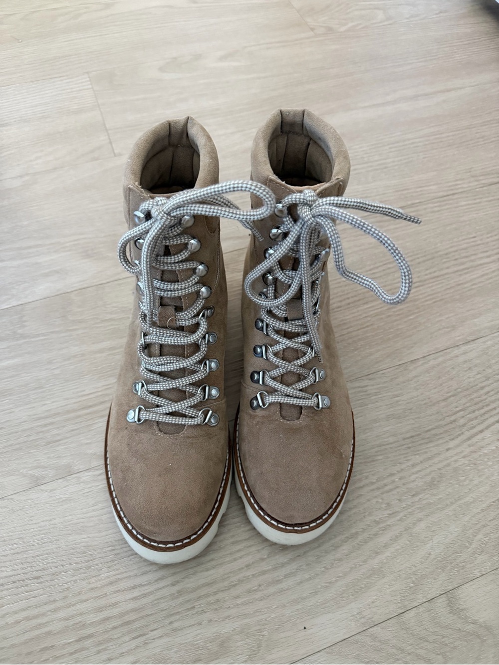 Lace-Up Suede Ankle Boots in Taupe